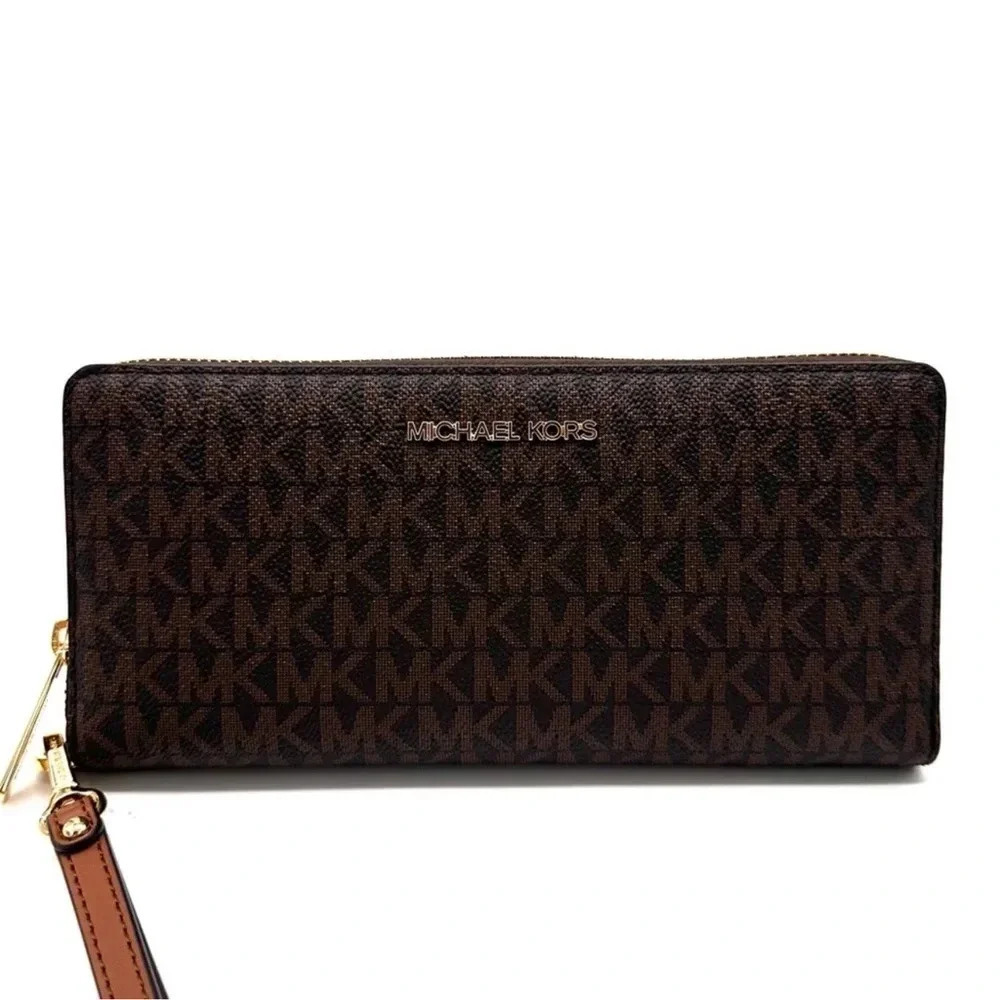 Michael Kors Large Continental Wallet Wristlet Leather Brown - Picture 2 of 8
